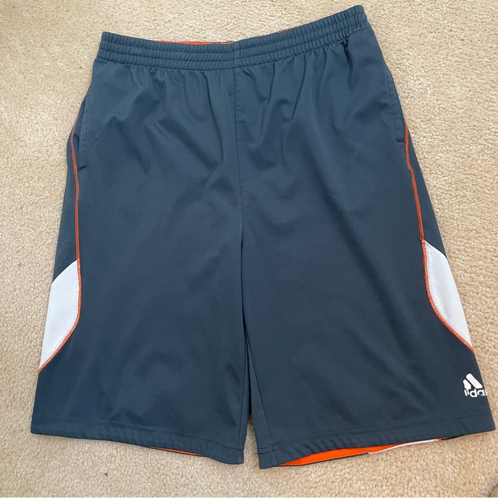 Adidas Boys Blue Orange- SZ XL- Adjustable Elastic Waist Pockets Athletic Shorts